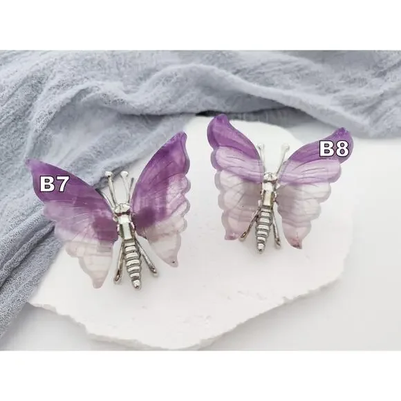 Purple Fluorite Butterfly Wings Crystal Carving - Picture 6 of 6
